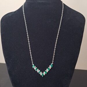 Vintage Silver and emerald marquis necklace
